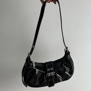 Y2k Goth Handbag with Buckle Punk Hobo Shoulder Purse Clutch for Women Black